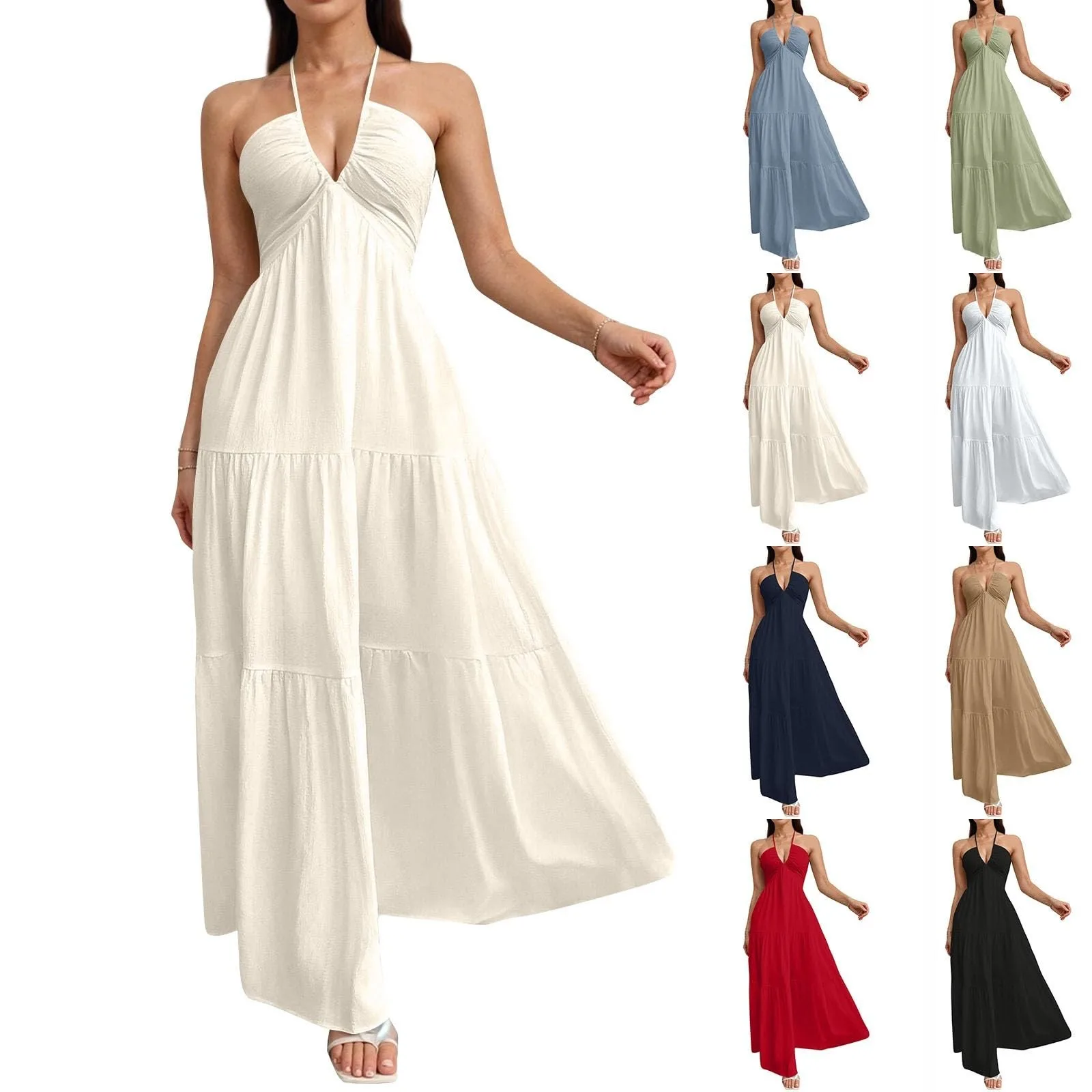 Ladies' Korean Style Temperment Sexy High Waist Maxi Sling Dress Chic Solid Color V-neck Beach Pleated Long A-line Skirt
Ladies' Korean Style Temperment Sexy High Waist Maxi Sling Dress Chic Solid Color V-neck Beach Pleated Long A-line Skirt