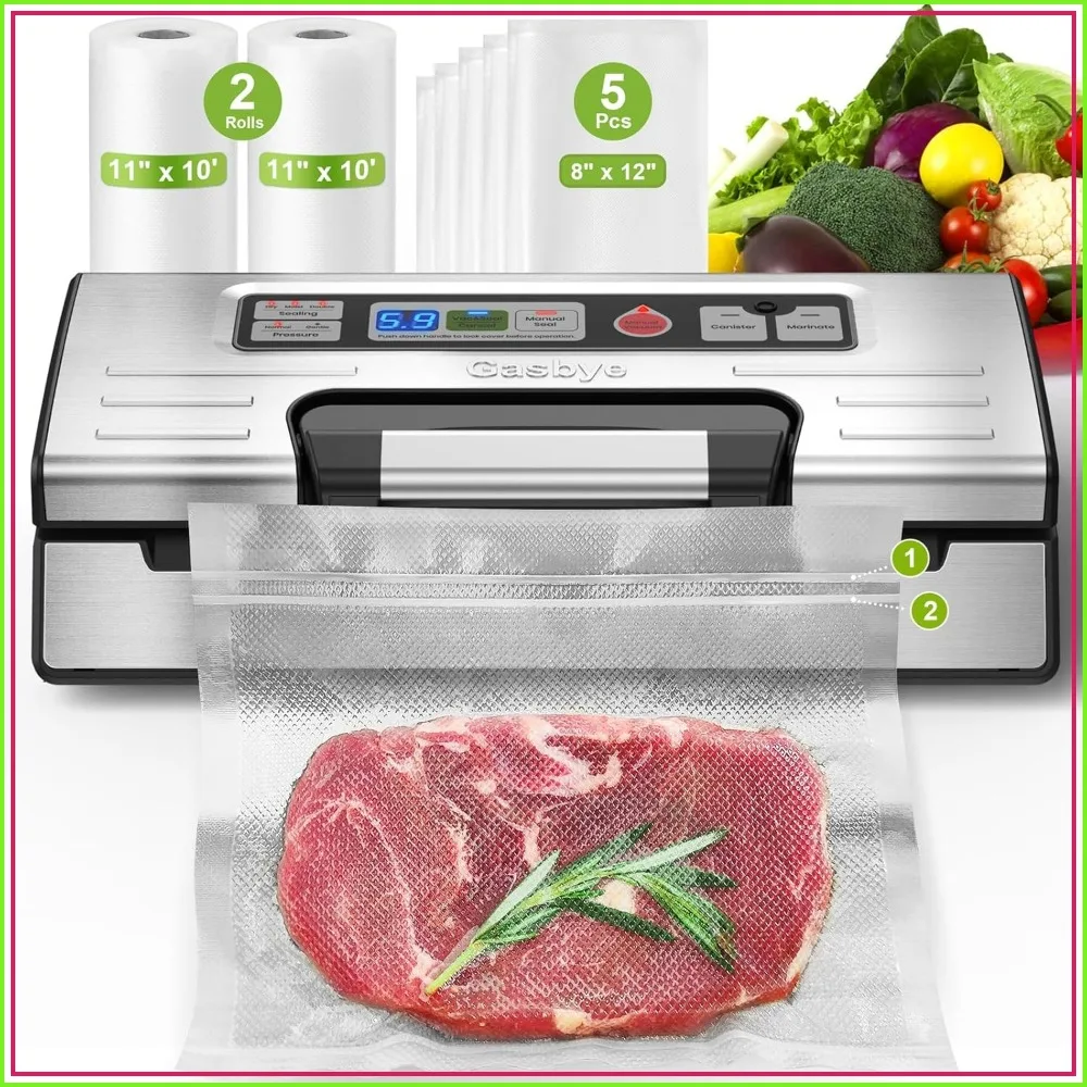 95kPa Precision Vacuum Sealer Machine, Double Heat Seal for Dry/Moist Food, Easy-Lock Handle, Built-in Bag Storage & Cutter, Progress Display, Pulse Mode, Removable Drip Tray
95kPa Precision Vacuum Sealer Machine, Double Heat Seal for Dry/Moist Food, Easy-Lock Handle, Built-in Bag Storage & Cutter, Progress Display, Pulse Mode, Removable Drip Tray