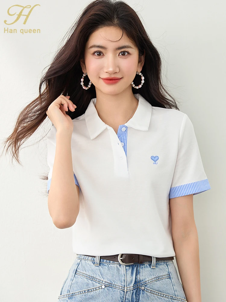 H Han Queen Summer T-Shirts Color Block Vintage Polo Women Tops Short Sleeve Tees Loose Casual Blouses Korean Women's Clothing
H Han Queen Summer T-Shirts Color Block Vintage Polo Women Tops Short Sleeve Tees Loose Casual Blouses Korean Women's Clothing