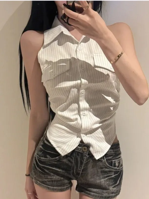 Fashionable Comfortable Women's Shirt East Gate Small Button Frontal Vertical Stripes Collar Vest Sleeveless Polyester Fiber
Fashionable Comfortable Women's Shirt East Gate Small Button Frontal Vertical Stripes Collar Vest Sleeveless Polyester Fiber