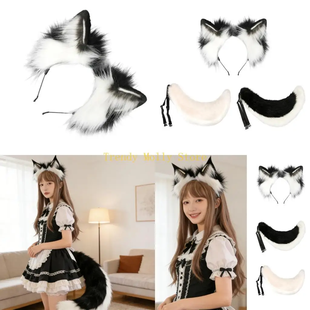 N5KB 1Pc Foxes Costume Foxes Tail Foxes Ears Headband Faux Furs Tail for Halloween Christmas Cosplay
N5KB 1Pc Foxes Costume Foxes Tail Foxes Ears Headband Faux Furs Tail for Halloween Christmas Cosplay