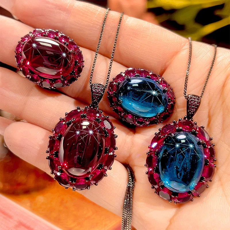 Jewelry set with red corundum and blue spinel, high-end feel, main stone size 15*20-13*18, wholesale
Jewelry set with red corundum and blue spinel, high-end feel, main stone size 15*20-13*18, wholesale