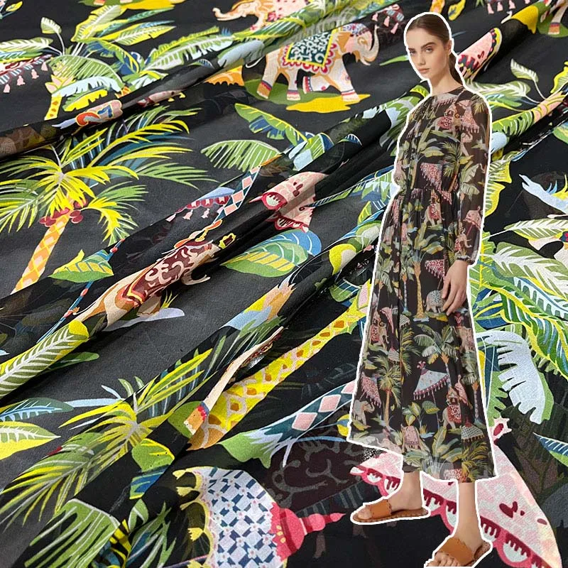 European and American Brand Silk Fabric Elephant Coconut Tree Pattern Mulberry Silk Summer Georgette Thin Transparent Fabric
European and American Brand Silk Fabric Elephant Coconut Tree Pattern Mulberry Silk Summer Georgette Thin Transparent Fabric