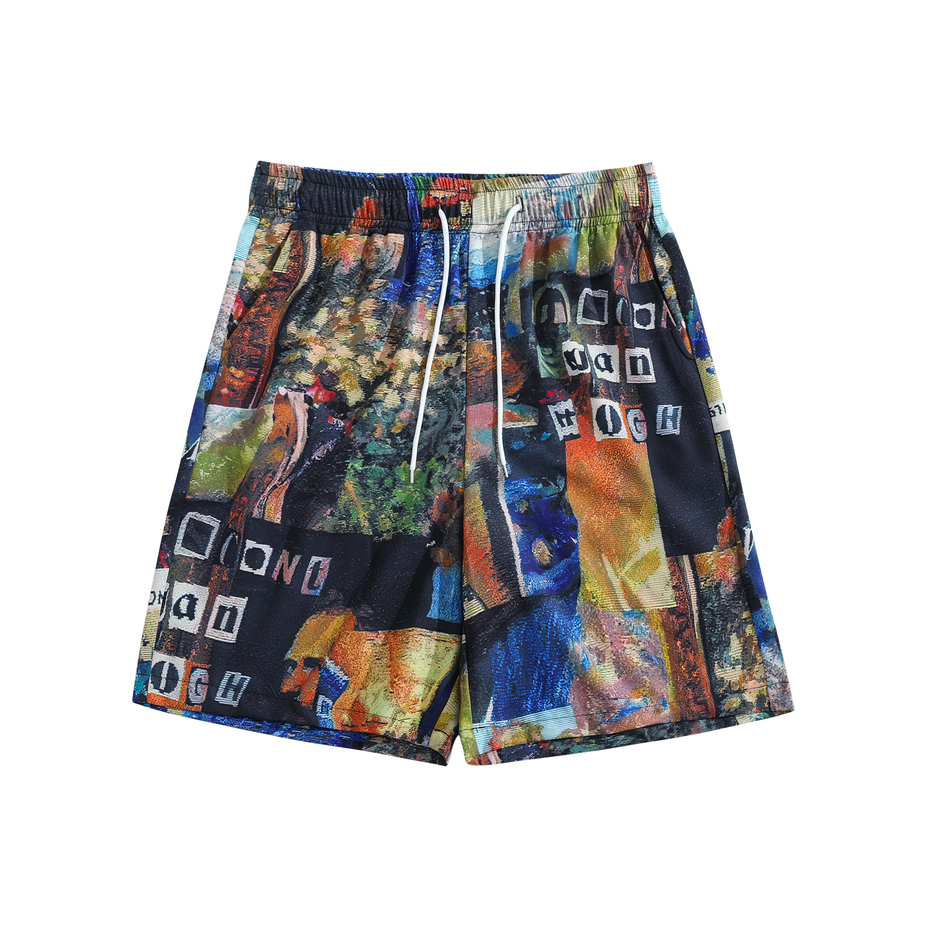 Mens Black Abstract Colorful Print Shorts with Signature Letter Graphics Elastic Drawstring Waist Loose Fit Streetwear Pants
Mens Black Abstract Colorful Print Shorts with Signature Letter Graphics Elastic Drawstring Waist Loose Fit Streetwear Pants