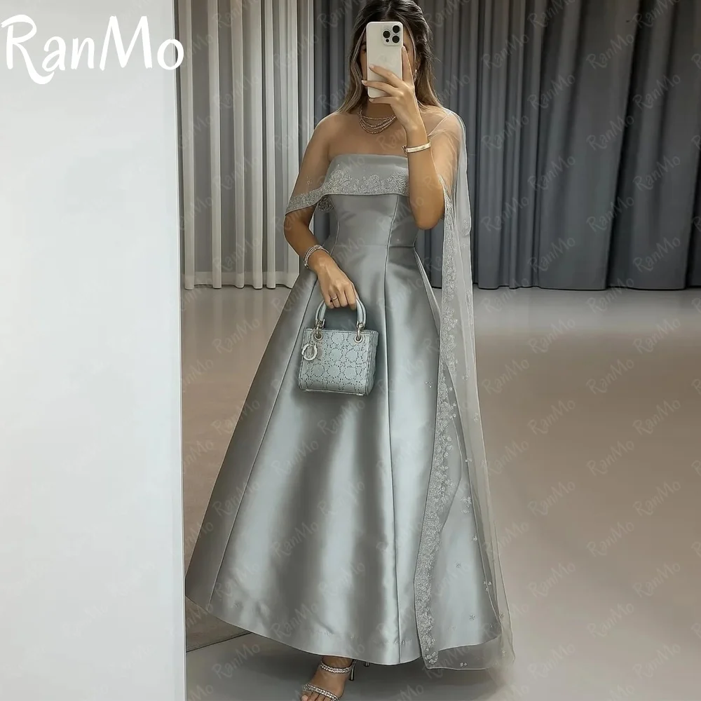 Ranmo New Customized Elegant Grey Shawl Strapless Satin Evening Dress A-line Ankle-Length Special Occasions فساتين سه
Ranmo New Customized Elegant Grey Shawl Strapless Satin Evening Dress A-line Ankle-Length Special Occasions فساتين سه