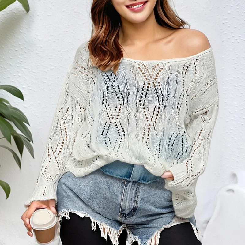 Elegant Solid Knitwear Summer Long Sleeve Sunscreen Cover Up Thin Knitted Blouse Sexy Hollow Out Lace Up Top Casual Loose Shirts
Elegant Solid Knitwear Summer Long Sleeve Sunscreen Cover Up Thin Knitted Blouse Sexy Hollow Out Lace Up Top Casual Loose Shirts