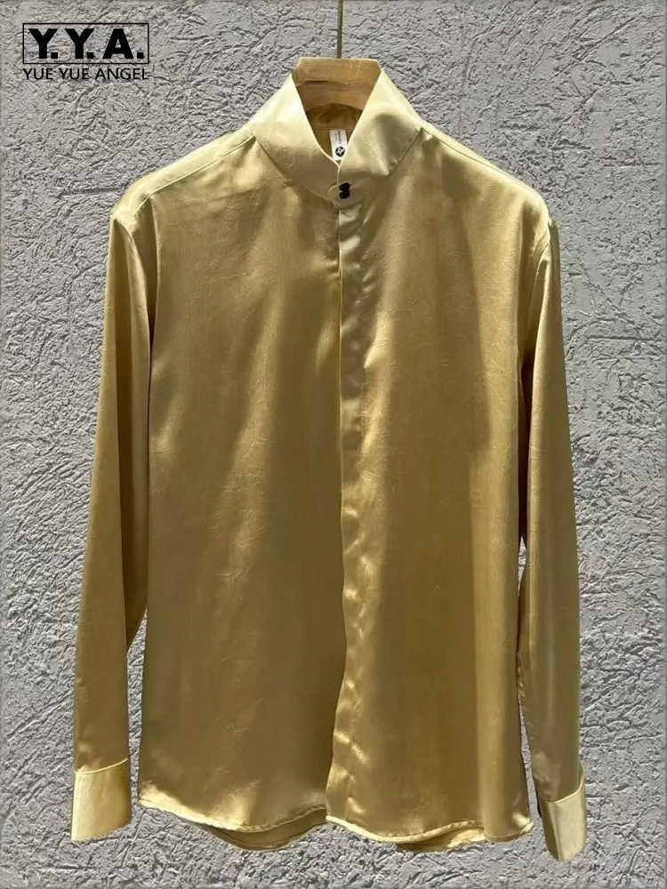 Elegant Male Stand Collar Long Sleeves Shirts Solid Color Single-Breasted Breathable Mens Tops High Quality Men Luxurious Shirt
Elegant Male Stand Collar Long Sleeves Shirts Solid Color Single-Breasted Breathable Mens Tops High Quality Men Luxurious Shirt