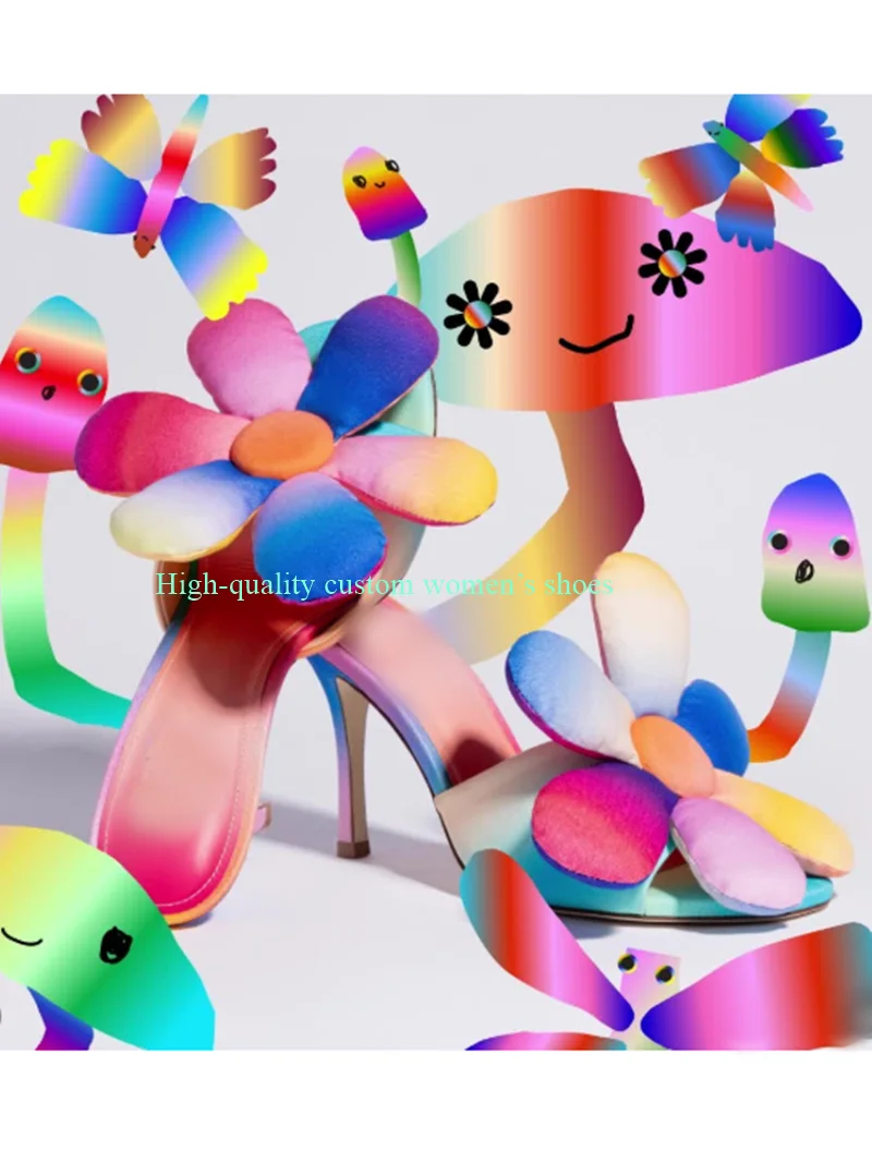 Rainbow Colors Color-Blocked Oversized Flower Decorations Women's Outdoor Slippers Round Toe Stilettos Luxury Women's Shoes
Rainbow Colors Color-Blocked Oversized Flower Decorations Women's Outdoor Slippers Round Toe Stilettos Luxury Women's Shoes