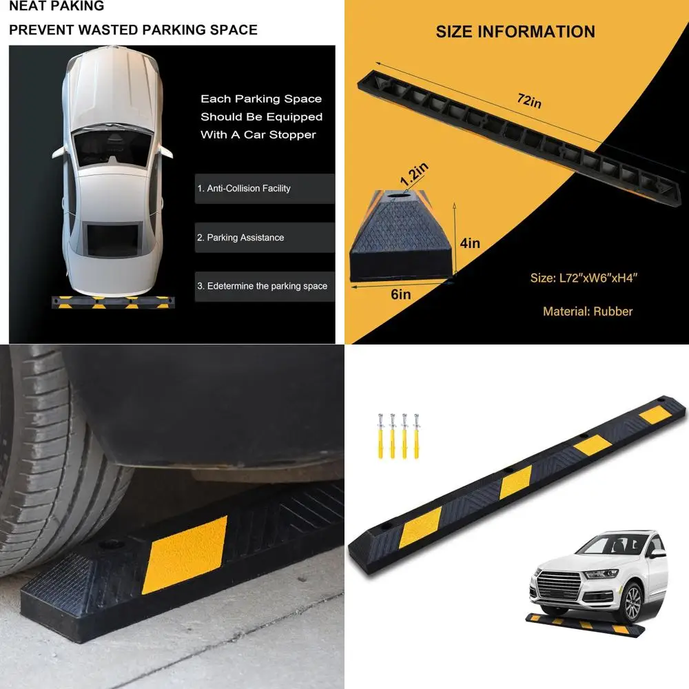 Heavy-Duty Rubber Parking Curb with Yellow Reflective Stripe for Cars, Trucks, and Trailers
Heavy-Duty Rubber Parking Curb with Yellow Reflective Stripe for Cars, Trucks, and Trailers