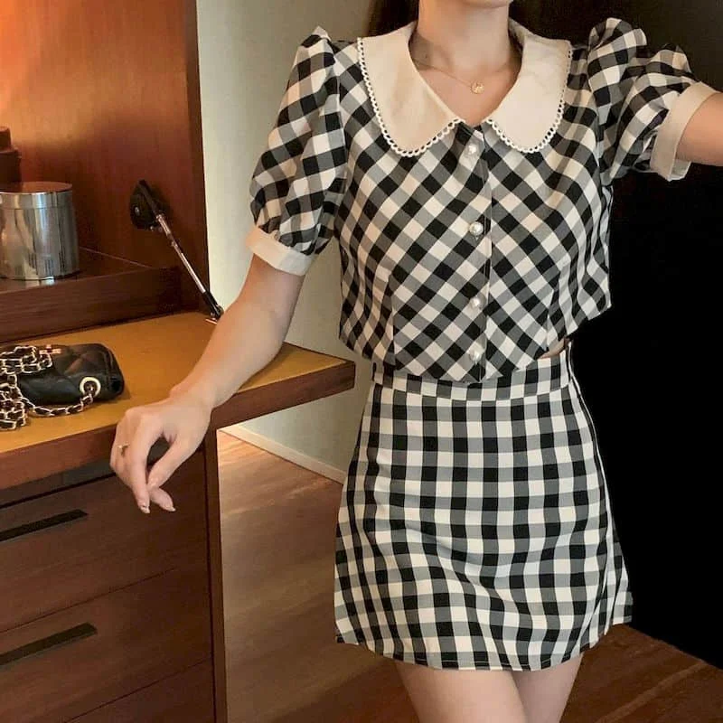 Two Piece Sets Women Outfits Casual Summer Dress Sets Korean Style Sweet Doll Neck Short Sleeve Tops and A-line High Waist Skirt
Two Piece Sets Women Outfits Casual Summer Dress Sets Korean Style Sweet Doll Neck Short Sleeve Tops and A-line High Waist Skirt
