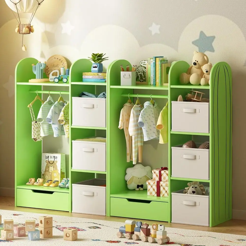 Green Cactus-Themed Wooden Kids' Storage Center with Hanging Rod, Bottom Drawer, and Costume Organizer
Green Cactus-Themed Wooden Kids' Storage Center with Hanging Rod, Bottom Drawer, and Costume Organizer