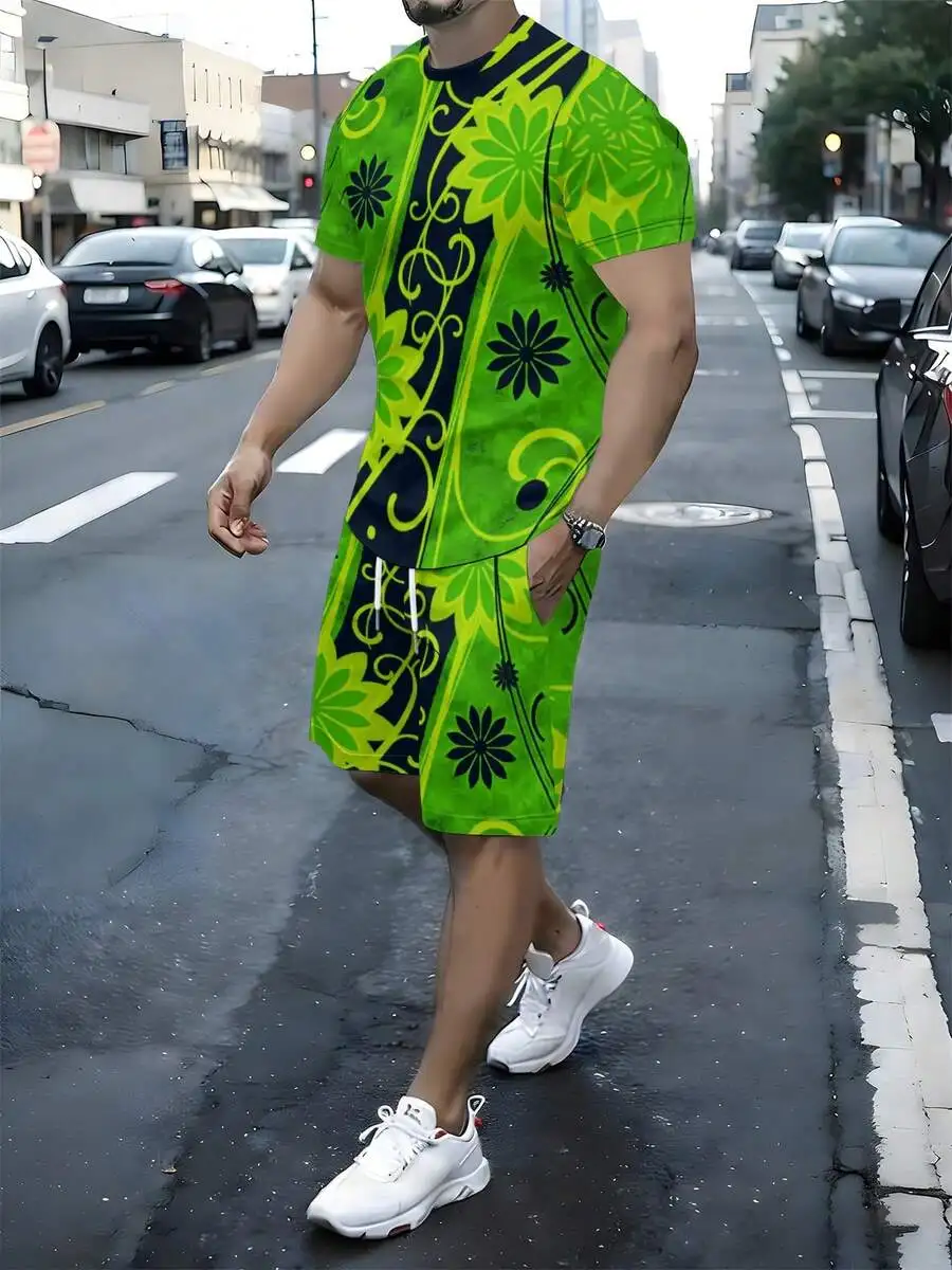 Mens Green Black Floral Vine Two-Piece Set Short Sleeve T-Shirt And Shorts Casual Beach Outfit
Mens Green Black Floral Vine Two-Piece Set Short Sleeve T-Shirt And Shorts Casual Beach Outfit