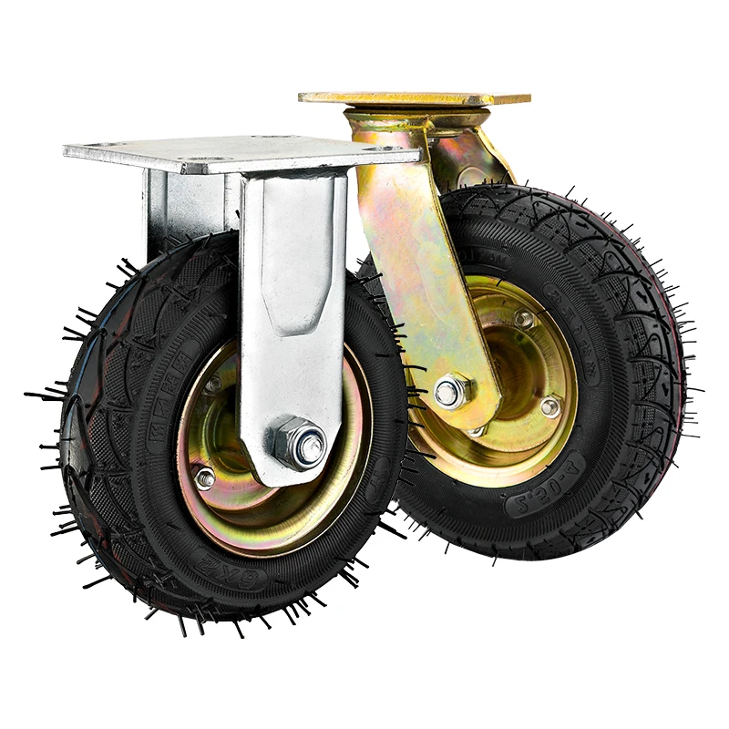 6 "8" 10 "Heavy Duty Pneumatic Rubber Casters, Rotary Pneumatic Shock Absorber Tires, Non-Slip Tread 
6 "8" 10 "Heavy Duty Pneumatic Rubber Casters, Rotary Pneumatic Shock Absorber Tires, Non-Slip Tread