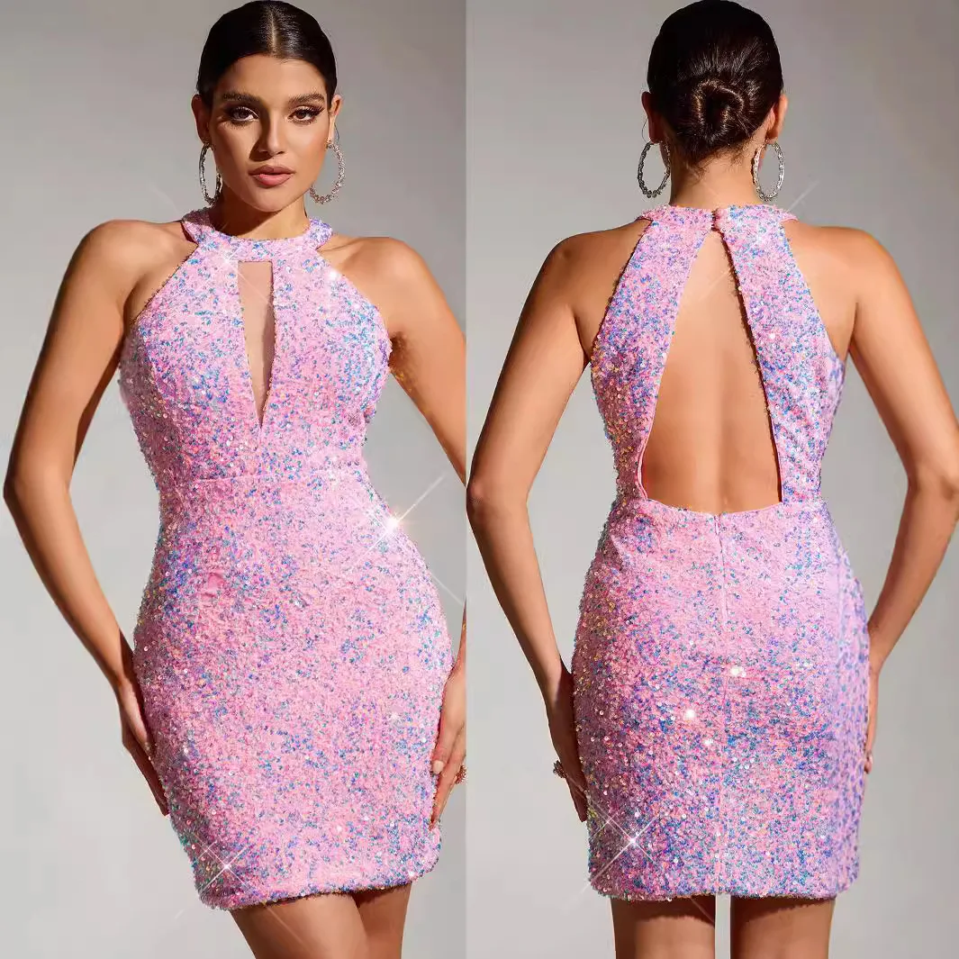 Womens Sexy Short Dresses Backless Sequin Elegant Party Dresses Woman Prom Wedding Welcome Evening Cocktail Pink Dress XSY001
Womens Sexy Short Dresses Backless Sequin Elegant Party Dresses Woman Prom Wedding Welcome Evening Cocktail Pink Dress XSY001
