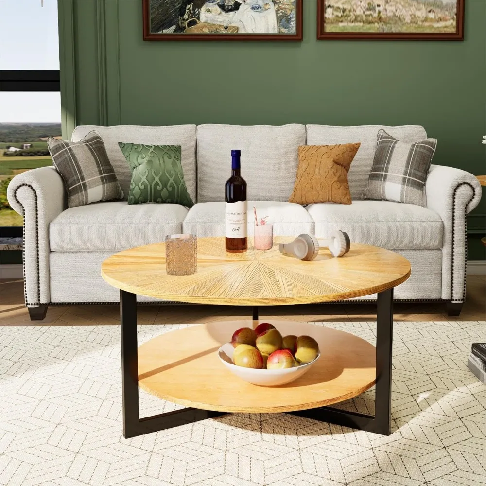 Round Coffee Tables for Living Room, 2 Tier Solid Wood Coffee Table with Storage, Modern Circle Coffee Table with Black Metal L
Round Coffee Tables for Living Room, 2 Tier Solid Wood Coffee Table with Storage, Modern Circle Coffee Table with Black Metal L