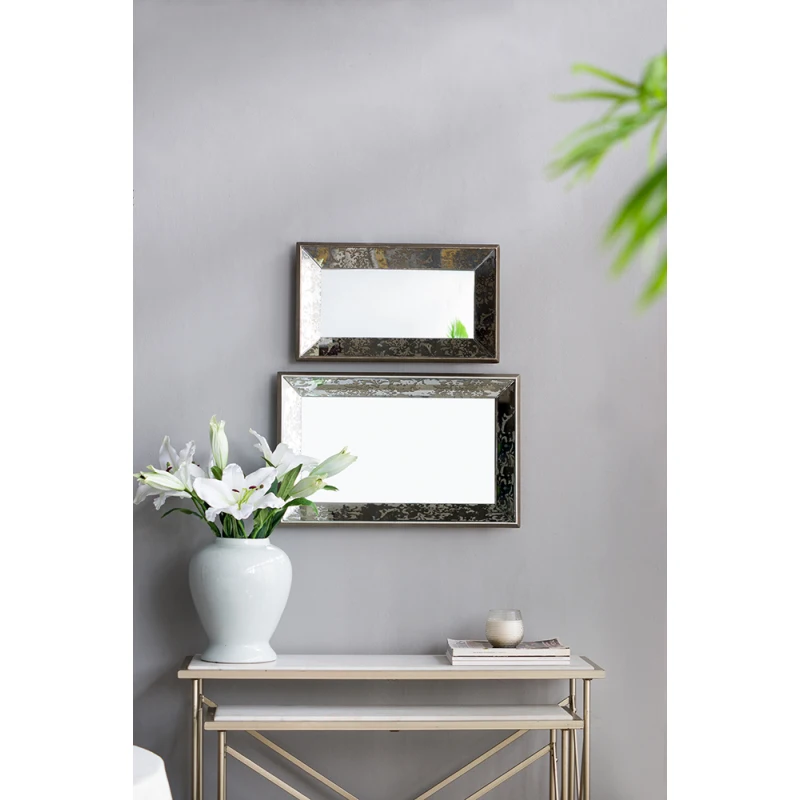 20" x 12" Antique Silver Rectangle Mirror with Floral Accents, Mirrored Display Tray, Hanging Wall Mirror
20" x 12" Antique Silver Rectangle Mirror with Floral Accents, Mirrored Display Tray, Hanging Wall Mirror