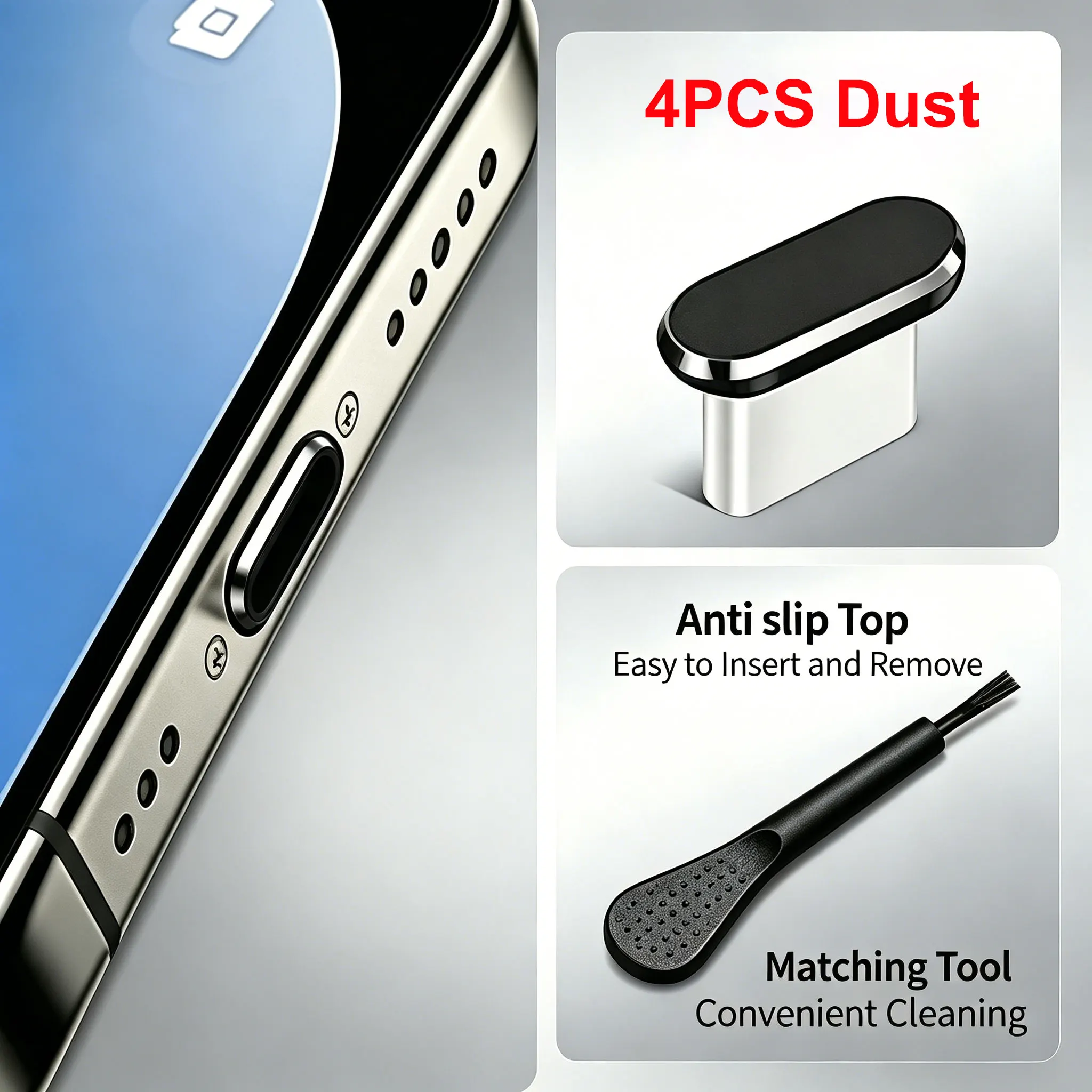 4Pcs USB C Dust Plug Set Anti-Dust Cover Caps with Cleaning Brush for iPhone Samsung & All Smart Phones Charging Port Protection
4Pcs USB C Dust Plug Set Anti-Dust Cover Caps with Cleaning Brush for iPhone Samsung & All Smart Phones Charging Port Protection