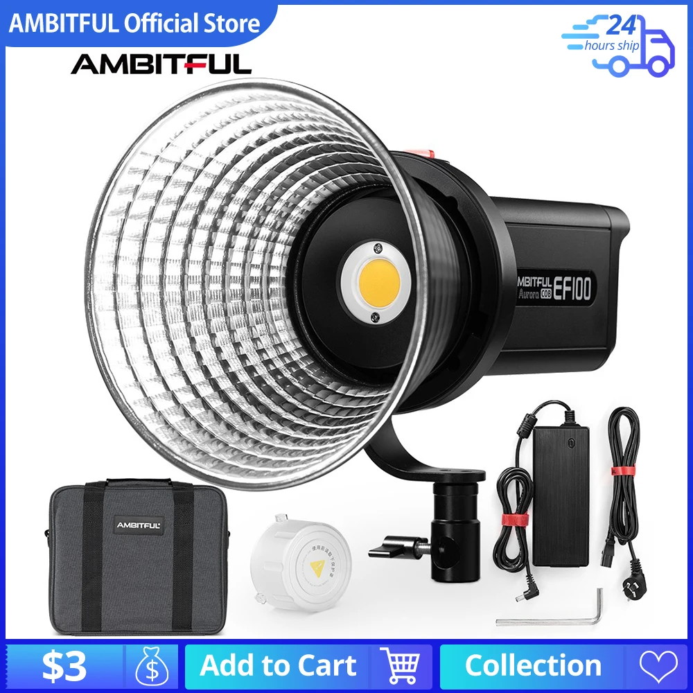 AMBITFUL EF100 COB LED Video Light 5600K CRI 95+ TLCI 95+ LED Continuous Light Bowens Mount Built-in APP Adjust Brightness
AMBITFUL EF100 COB LED Video Light 5600K CRI 95+ TLCI 95+ LED Continuous Light Bowens Mount Built-in APP Adjust Brightness