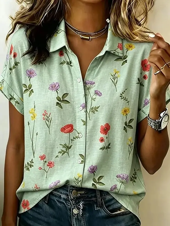 Women's Pastel Wildflower Print Button-Up Shirt, Casual Loose Blouse for Spring Summer Daily & Holiday Wear
Women's Pastel Wildflower Print Button-Up Shirt, Casual Loose Blouse for Spring Summer Daily & Holiday Wear