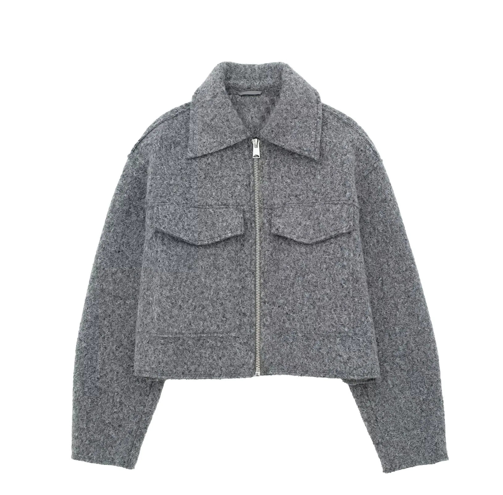 Women Fashion With Pockets Grey Front Zipper Jackets Vintage Lapel Neck Long Sleeves Female Chic Lady Outfits Jacket Coat Women
Women Fashion With Pockets Grey Front Zipper Jackets Vintage Lapel Neck Long Sleeves Female Chic Lady Outfits Jacket Coat Women