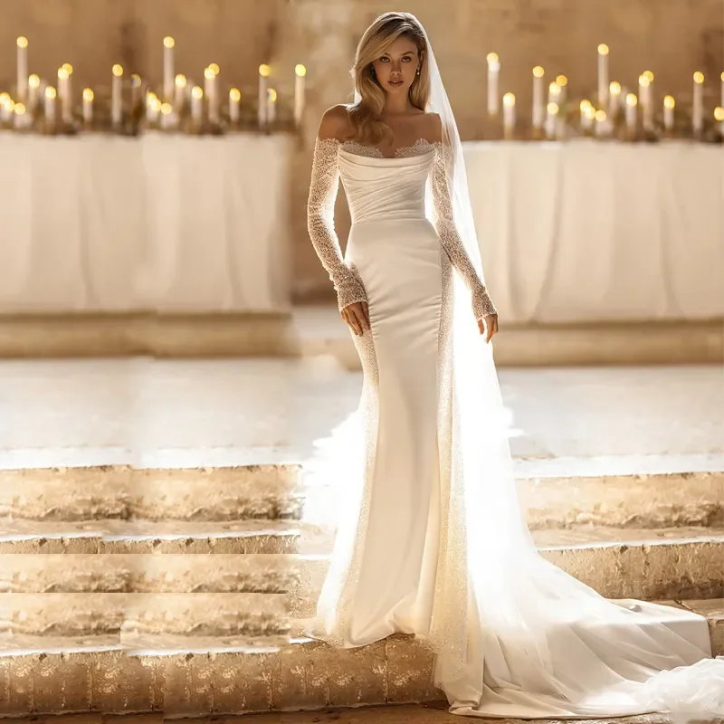 2025 Fashion Wedding Dress Sequins Satin Bridal Gowns Off The Shoulder Custom Made Vestidos
2025 Fashion Wedding Dress Sequins Satin Bridal Gowns Off The Shoulder Custom Made Vestidos