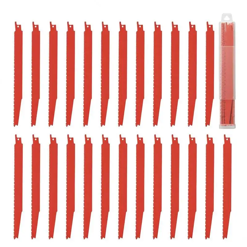 Saber Saw Blade Set 25 Pack For Construction Renovation Demolition Sharp Teeth Fast Smooth Cuts Wood Nail-Embedded Wood Cutting Universal Shank Orange Color 6/12 TPI Bi-Metal Material 6-12 Inch Lengths
Saber Saw Blade Set 25 Pack For Construction Renovation Demolition Sharp Teeth Fast Smooth Cuts Wood Nail-Embedded Wood Cutting Universal Shank Orange Color 6/12 TPI Bi-Metal Material 6-12 Inch Lengths