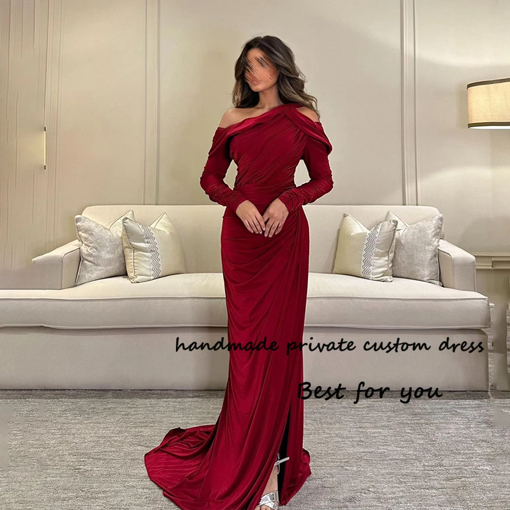 Burgundy Mermaid Evening Dresses Long Sleeve Arabian Dubai Formal Prom Dress with Train Elegant Wedding Guest Gowns for Women
Burgundy Mermaid Evening Dresses Long Sleeve Arabian Dubai Formal Prom Dress with Train Elegant Wedding Guest Gowns for Women