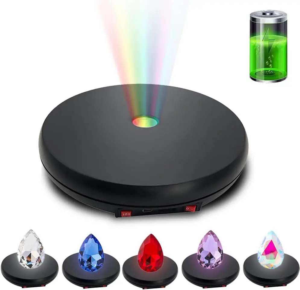 Моторизованная вращающаяся подставка для демонстрации товаров со светодиодной подсветкой, 10 дюймов, нагрузка до 25 кг, поворотный стол на 360 градусов для фотосъемки товаров
Моторизованная вращающаяся подставка для демонстрации товаров со светодиодной подсветкой, 10 дюймов, нагрузка до 25 кг, поворотный стол на 360 градусов для фотосъемки товаров