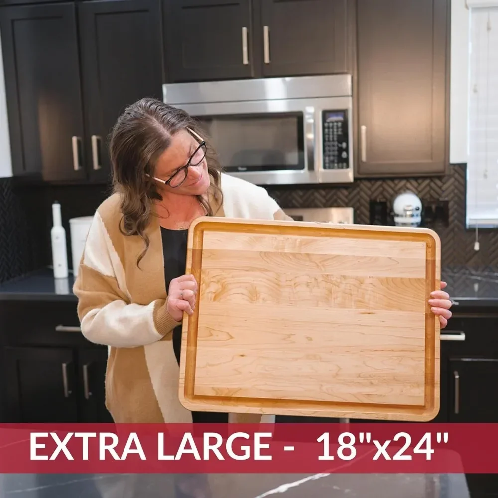 Kitchen Oversized Solid Maple Cutting Board - Butcher Block Wood Carving Board With Juice Trough for Kitchen Pieces Chopping Set
Kitchen Oversized Solid Maple Cutting Board - Butcher Block Wood Carving Board With Juice Trough for Kitchen Pieces Chopping Set