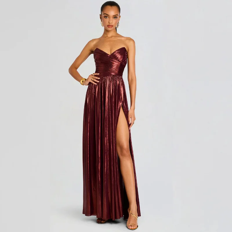 New style ladies' party banquet pure color patchwork tube top evening dress fashionable and sexy slits plunging tube top dress
New style ladies' party banquet pure color patchwork tube top evening dress fashionable and sexy slits plunging tube top dress