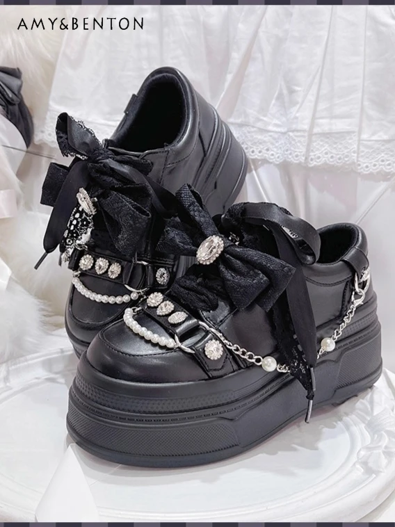 Japanese Mine Mass-produced Platform Shoes Women Sweet Rhinestone Lace Bow Sports Shoes Versatile Casual Deep-mouth Womens Shoes
Japanese Mine Mass-produced Platform Shoes Women Sweet Rhinestone Lace Bow Sports Shoes Versatile Casual Deep-mouth Womens Shoes