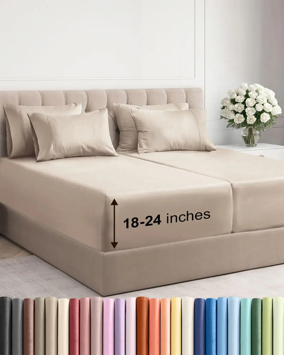 Split King Sheet Set 7 Piece - Extra Deep Pocket 21" - Breathable Microfiber - Soft, Wrinkle Free - Fits Up to 24" Mattress - Wheat
Split King Sheet Set 7 Piece - Extra Deep Pocket 21" - Breathable Microfiber - Soft, Wrinkle Free - Fits Up to 24" Mattress - Wheat