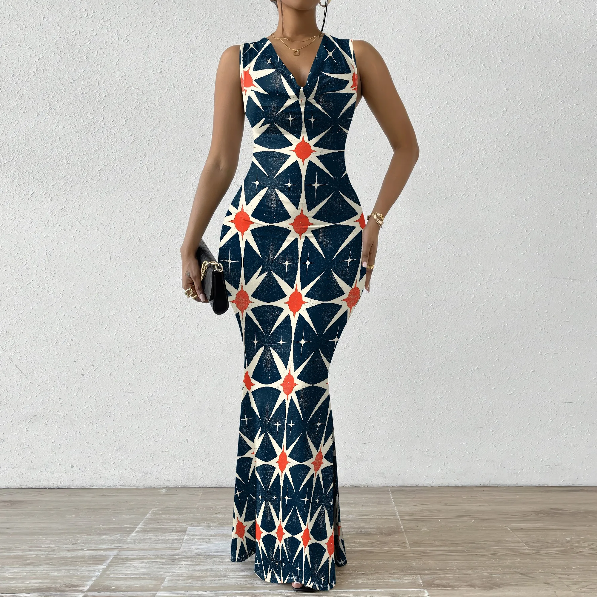 Starburst Print Women's Maxi Dress 2025 New Arrival Sleeveless V-Neck Navy & Red XS-2XL for Evening Party & Cocktail Event
Starburst Print Women's Maxi Dress 2025 New Arrival Sleeveless V-Neck Navy & Red XS-2XL for Evening Party & Cocktail Event