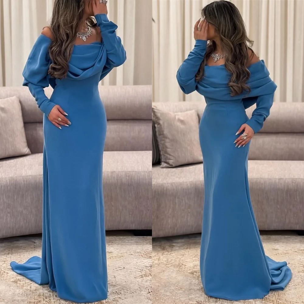 Customized Modern Blue Jersey Evening Dress Exquisite Off the Shoulder Long Sleeves Celebrity Gowns Special Occasion Gowns
Customized Modern Blue Jersey Evening Dress Exquisite Off the Shoulder Long Sleeves Celebrity Gowns Special Occasion Gowns