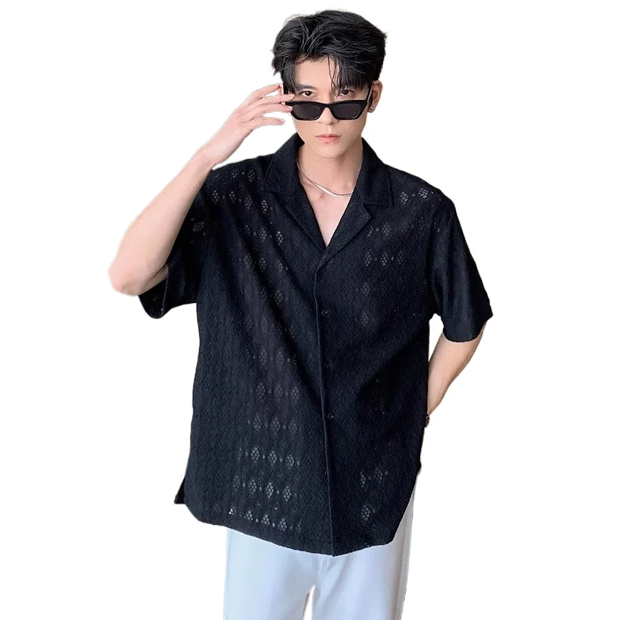 Men Summer Knitted Hollow Jacquard Cuban Collar Short Sleeve Shirt Man Korean Streetwear Fashion Loose Casual Shirts Blouses
Men Summer Knitted Hollow Jacquard Cuban Collar Short Sleeve Shirt Man Korean Streetwear Fashion Loose Casual Shirts Blouses