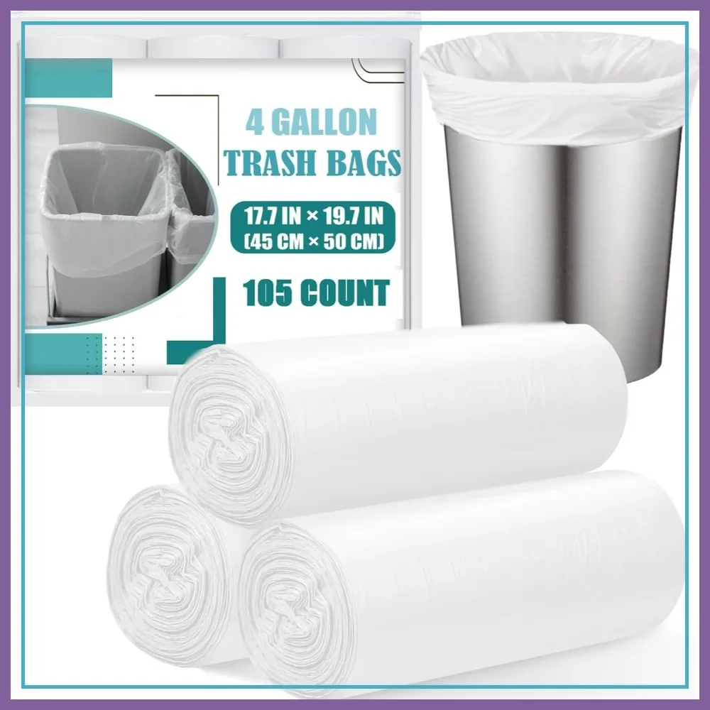 4 Gallon Trash Bags 105 Count, Unscented Small Garbage Bags for Bathroom, White Trash Can Liners
4 Gallon Trash Bags 105 Count, Unscented Small Garbage Bags for Bathroom, White Trash Can Liners