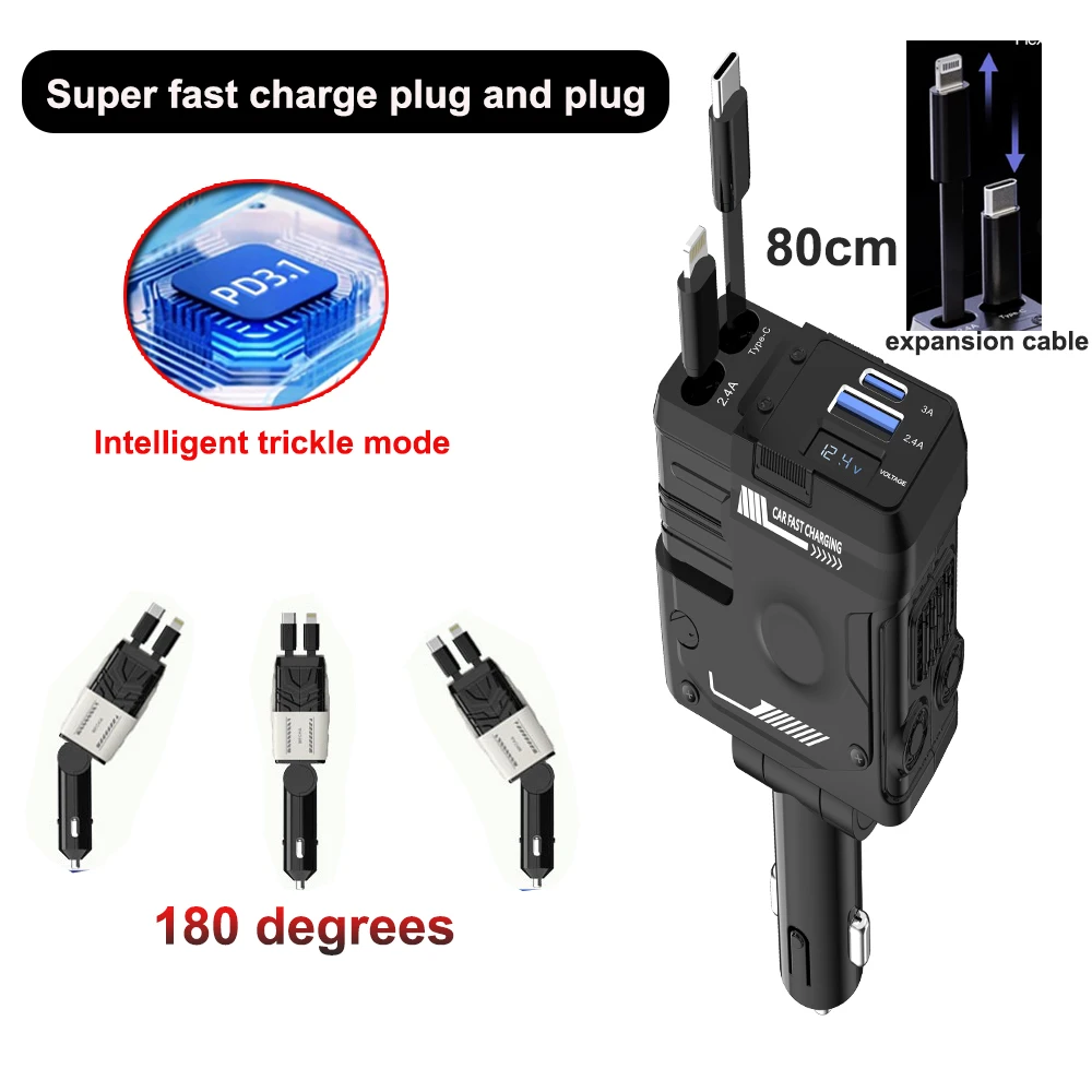Kebidumei Car Charger Retractable Car Cigarette Lighter Adapter USB Type C Fast Charger Cable For IPhone Xiaomi Huawei Samsung
Kebidumei Car Charger Retractable Car Cigarette Lighter Adapter USB Type C Fast Charger Cable For IPhone Xiaomi Huawei Samsung
