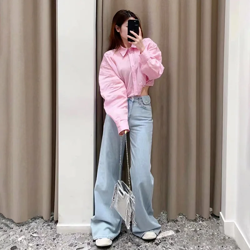 Women Short Shirt Turn Down Collar Single Breasted Sweet 2024 Spring New Cotton Long Sleeve Tops
Women Short Shirt Turn Down Collar Single Breasted Sweet 2024 Spring New Cotton Long Sleeve Tops