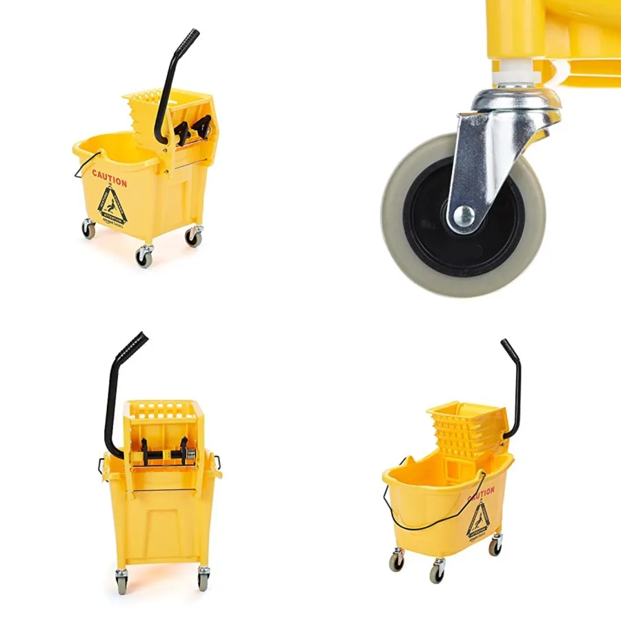 Commercial Side Press Wringer Floor Cleaning Mop Bucket on Wheels, 35-Quart, Yellow
Commercial Side Press Wringer Floor Cleaning Mop Bucket on Wheels, 35-Quart, Yellow