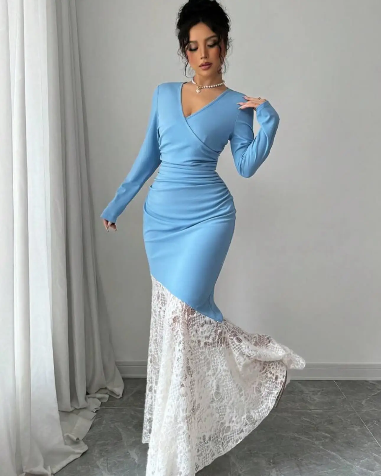 Customized Classic Mermaid V-Neck Long Sleeves Lace Evening Dresses Graceful Jersey Pleats Vestido De Festa Vestido De Noche
Customized Classic Mermaid V-Neck Long Sleeves Lace Evening Dresses Graceful Jersey Pleats Vestido De Festa Vestido De Noche