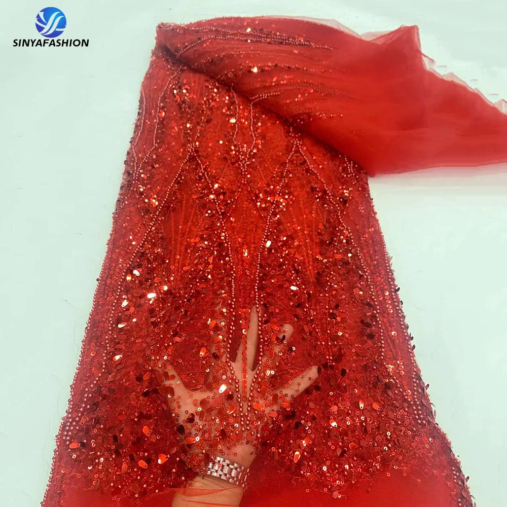 Sinya 3D Big Sequins Lace High Quality French Embroidery Tulle Mesh Wedding Dress Fabric Red Luxury Beaded Lace For Women Party
Sinya 3D Big Sequins Lace High Quality French Embroidery Tulle Mesh Wedding Dress Fabric Red Luxury Beaded Lace For Women Party