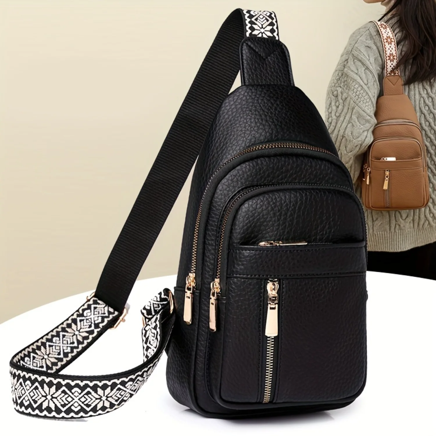 Women's Multi-pocket Zipper Vintage Chest Bag, PU Leather Casual Sports Crossbody Bag
Women's Multi-pocket Zipper Vintage Chest Bag, PU Leather Casual Sports Crossbody Bag