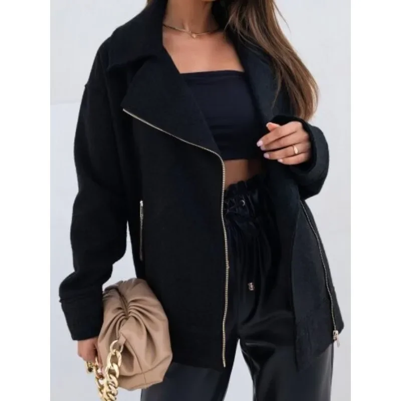 Women's Fashionable Solid Color Suit Collar Zipper Short Coat Ladies Casual Long Sleeved Zipper Jacket Loose Coat
Women's Fashionable Solid Color Suit Collar Zipper Short Coat Ladies Casual Long Sleeved Zipper Jacket Loose Coat