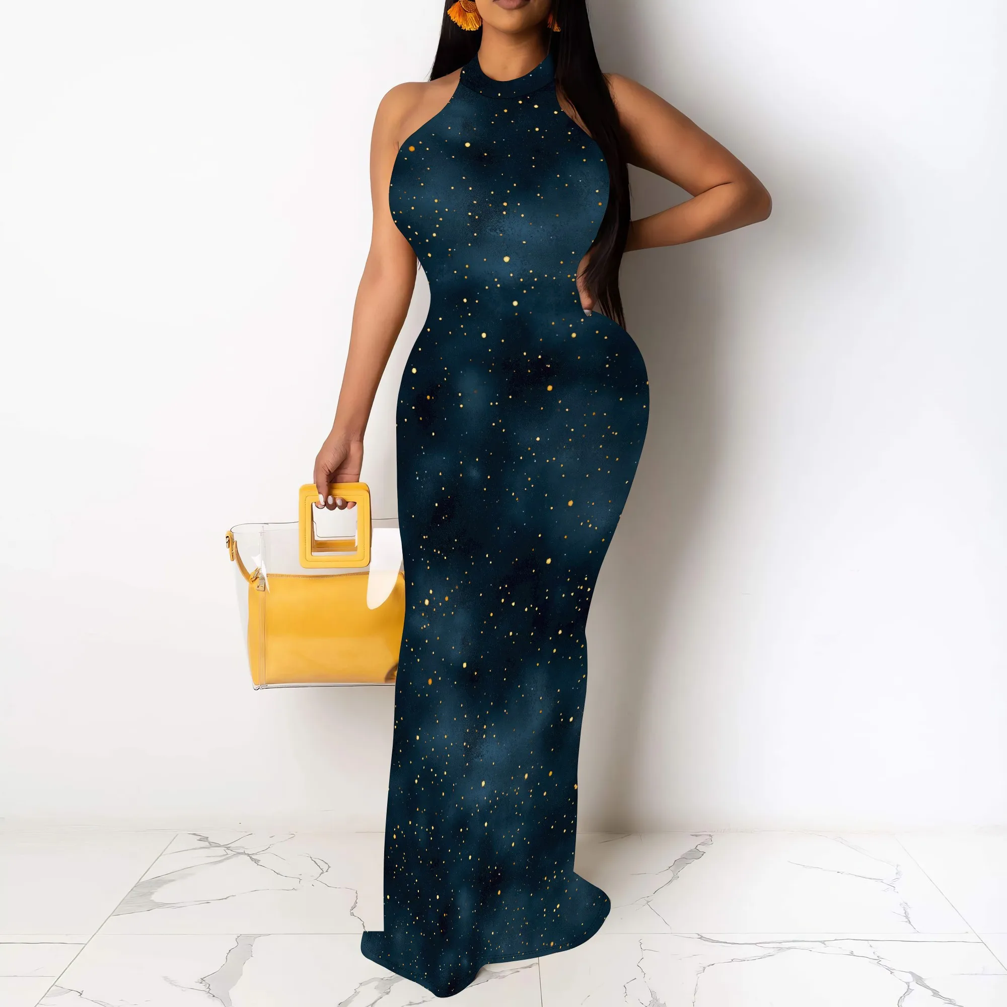 Galaxy Starry Print Halter Bodycon Maxi Dress Sleeveless Slim Fit Long Night Party Dress
Galaxy Starry Print Halter Bodycon Maxi Dress Sleeveless Slim Fit Long Night Party Dress