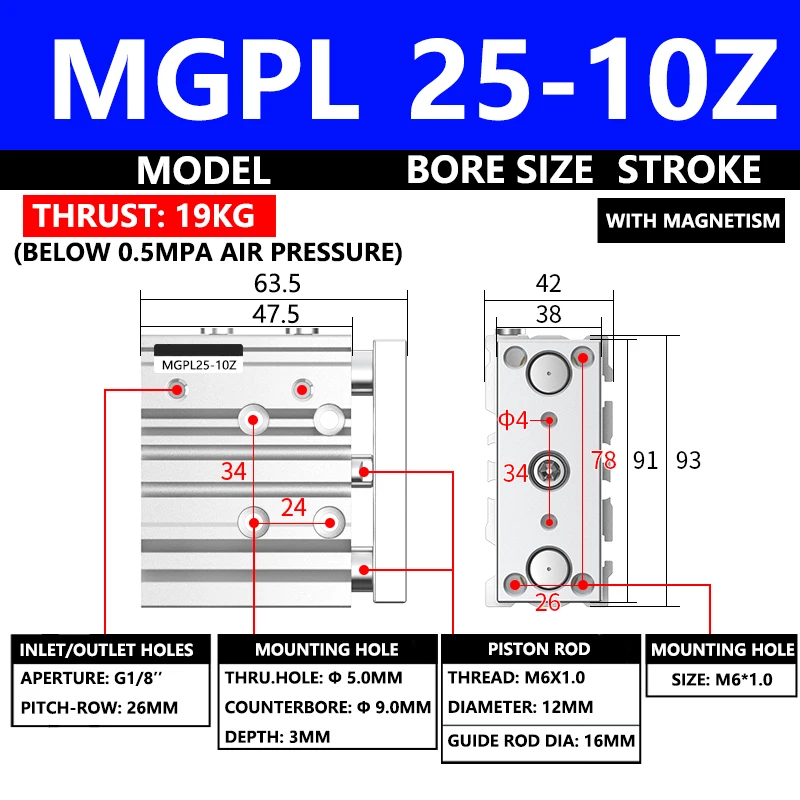 ABILKEEN MGPL Series Pneumatic Compact Guide Cylinder MGPL25-10Z 25MM Bore X 10MM Stroke Thin Three Axis Three Rod Air Cylinder
ABILKEEN MGPL Series Pneumatic Compact Guide Cylinder MGPL25-10Z 25MM Bore X 10MM Stroke Thin Three Axis Three Rod Air Cylinder