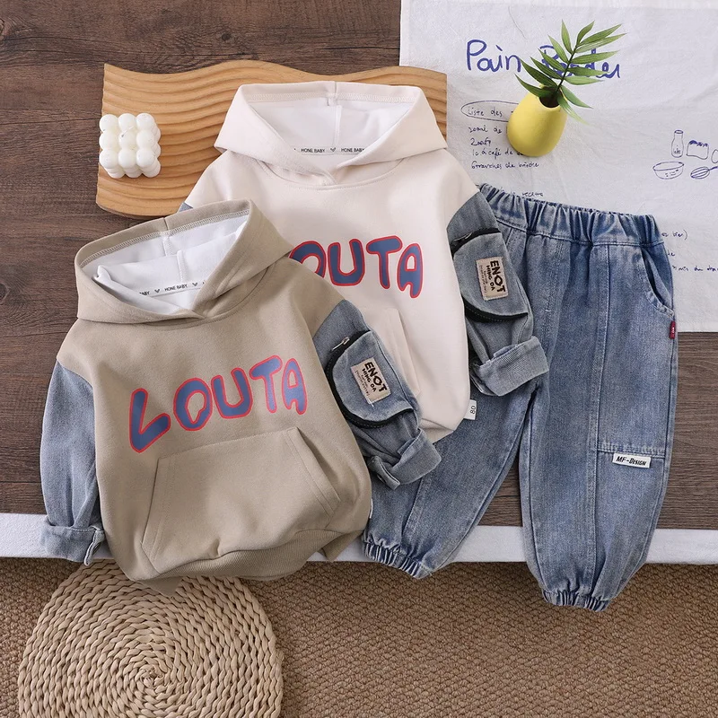 Autumn Casual Baby Boys Clothing Suit Toddler Denim Patchwork Hooded Sweater and Jeans 2Pcs/set Cotton Kids Outfits 0-5 Years
Autumn Casual Baby Boys Clothing Suit Toddler Denim Patchwork Hooded Sweater and Jeans 2Pcs/set Cotton Kids Outfits 0-5 Years