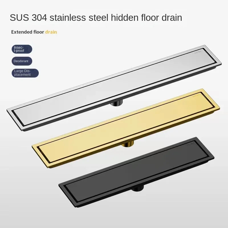 Invisible Tile Floor Drain Brshed Gold Black 304 Stainless Steel Lavatory Bathroom Shower Long Linear Drainage Side Floor Drains
Invisible Tile Floor Drain Brshed Gold Black 304 Stainless Steel Lavatory Bathroom Shower Long Linear Drainage Side Floor Drains