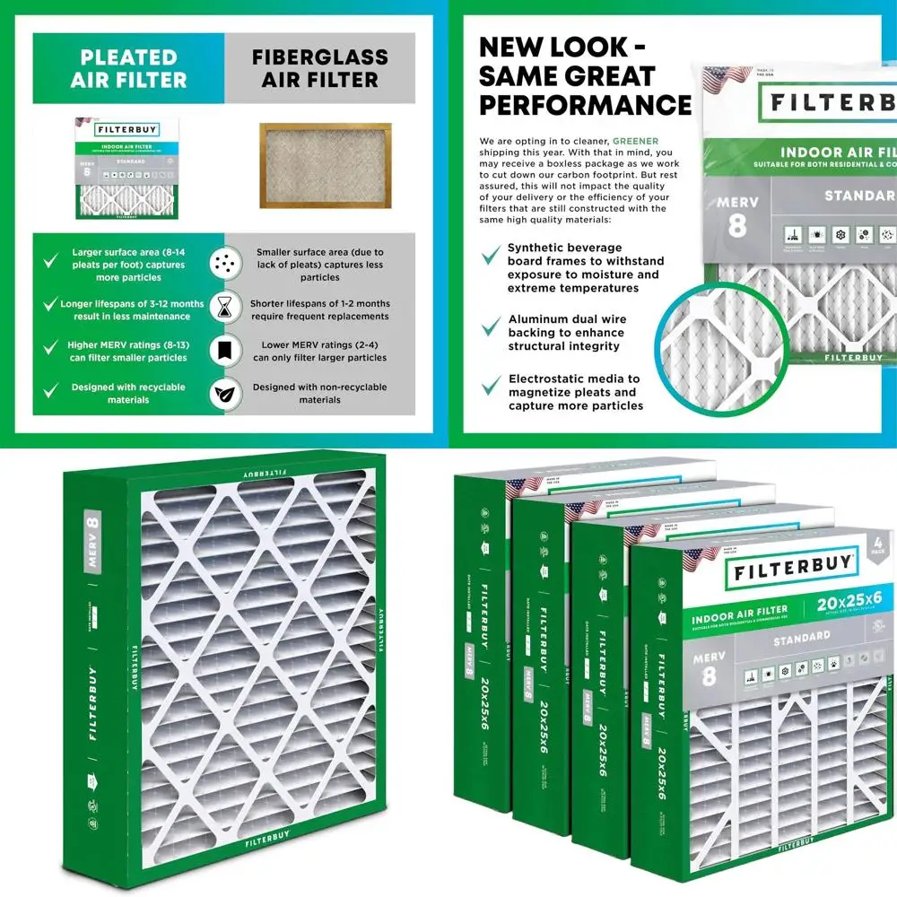 20x25x6 MERV 8 Air Filter for Dust & Allergy Relief, 4-Pack, Pleated for HVAC Systems
20x25x6 MERV 8 Air Filter for Dust & Allergy Relief, 4-Pack, Pleated for HVAC Systems