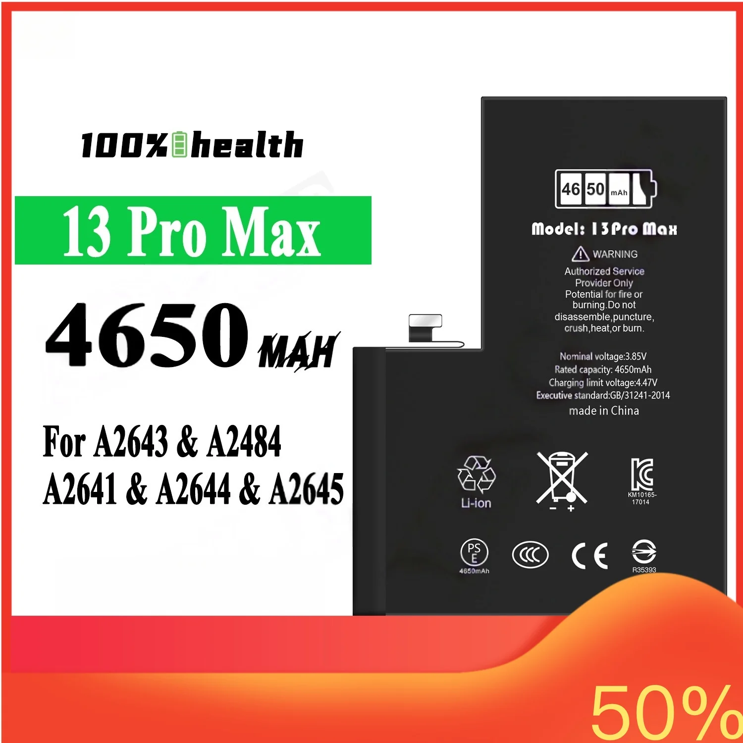 4650mAh Phone Battery for Apple 13 Pro Max A2643 A2484 A2641 A2644 A2645 Lithium Charging Battery
4650mAh Phone Battery for Apple 13 Pro Max A2643 A2484 A2641 A2644 A2645 Lithium Charging Battery