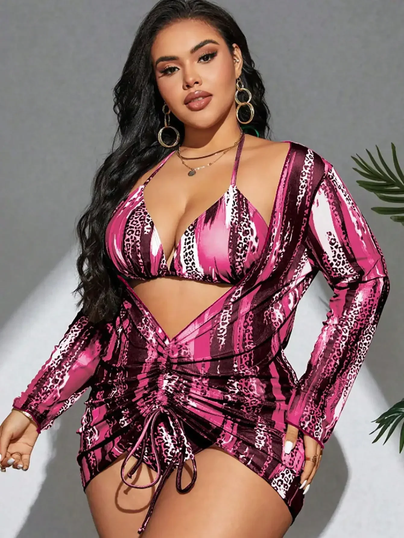 Plus Size Women Summer Beach Leopard Print Halter Tie Bikini Set With Cover Up
Plus Size Women Summer Beach Leopard Print Halter Tie Bikini Set With Cover Up